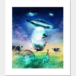 Ufo Alien Abduction Turkey Thanksgiving, Cow Funny Posters and Art